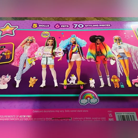 Barbie Extra Fashion Dolls 5-Pack 6 Pets & 70 Styling Pieces Clothes Accessories - Picture 2 of 11